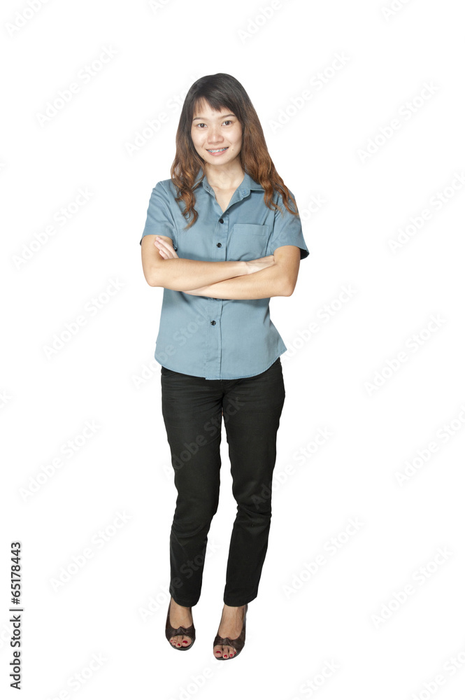 Confident Asian business woman, closeup portrait on white backgr Confident Asian business woman, closeup portrait on white backgr