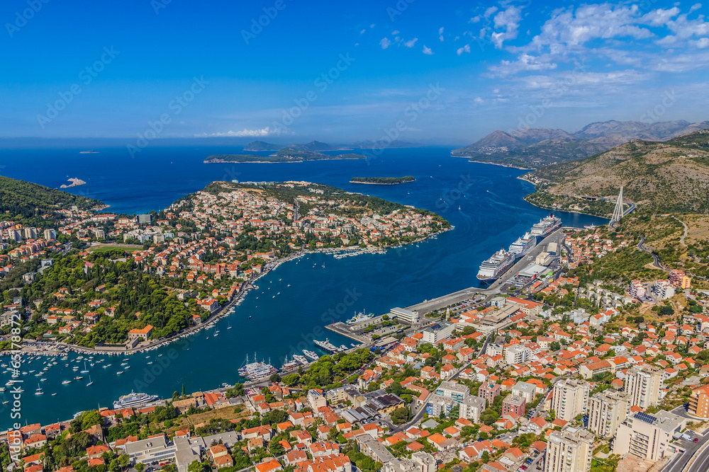 Aerial panorama of Dubrovnik harbor