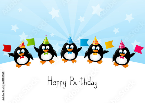 Funny penguins with color flags