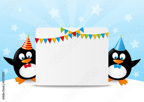 Funny penguins with paper card