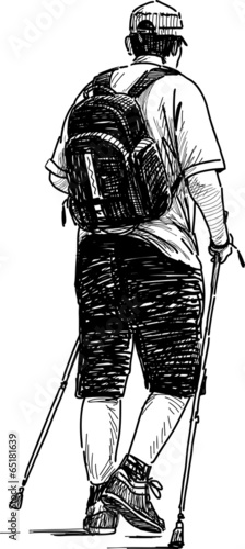 man engaged in Nordic walking