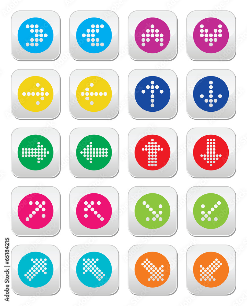 Dotted colorful arrows round icons set isolated on white Dotted colorful arrows round icons set isolated on white