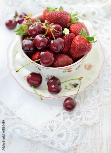 Fresh strawberries and cherries