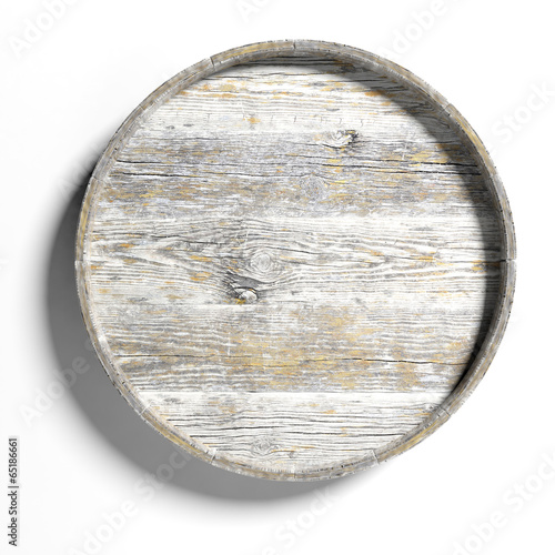 Old round wooden sign isolated on white background