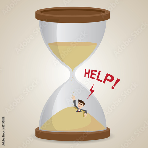 cartoon businessman stuck in sandglass
