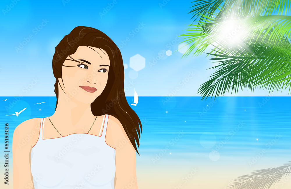 Beautiful Girl at Tropical Beach