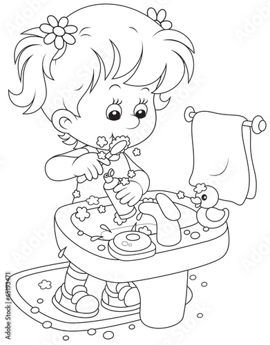 girl cleaning teeth in a bathroom