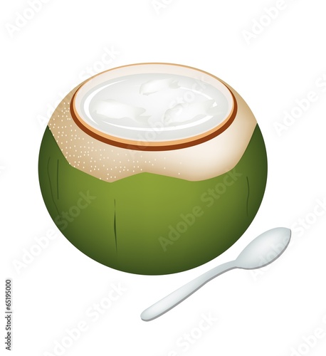 Coconuts Jelly in Coconut Shell on White Background