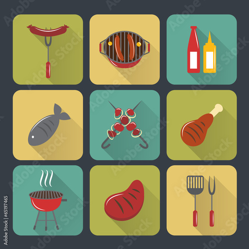 Bbq grill icons flat set