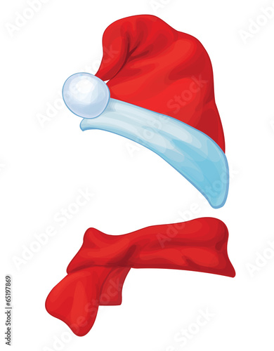Vector Santa's hat and  scarf  isolated.