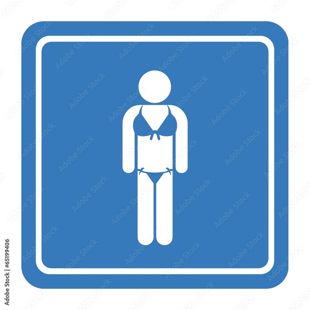 Femme en bikini dans un panneau bleu Femme en bikini dans un panneau bleu