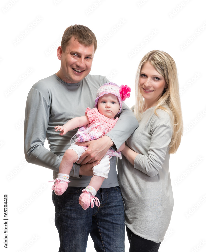 Portrait of a young happy family with the kid Portrait of a young happy family with the kid