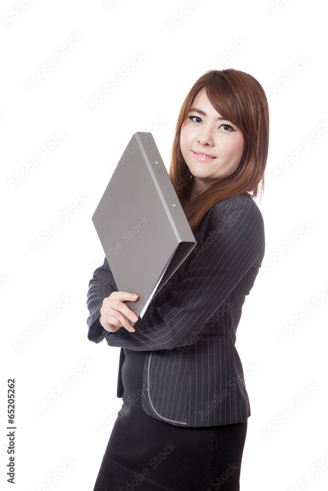 Asian Businesswoman hold a folder and smile Asian Businesswoman hold a folder and smile