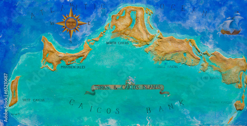 Map of Caribbean island Turks and Caicos painted on the wall