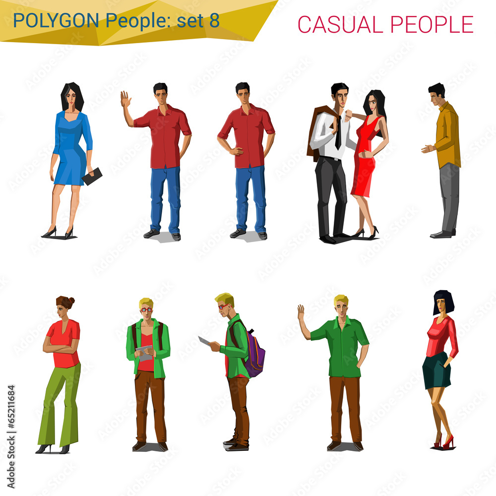 Fototapeta premium Polygonal style casual people set