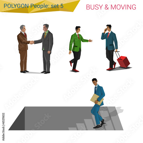 Polygonal style business people on the move set