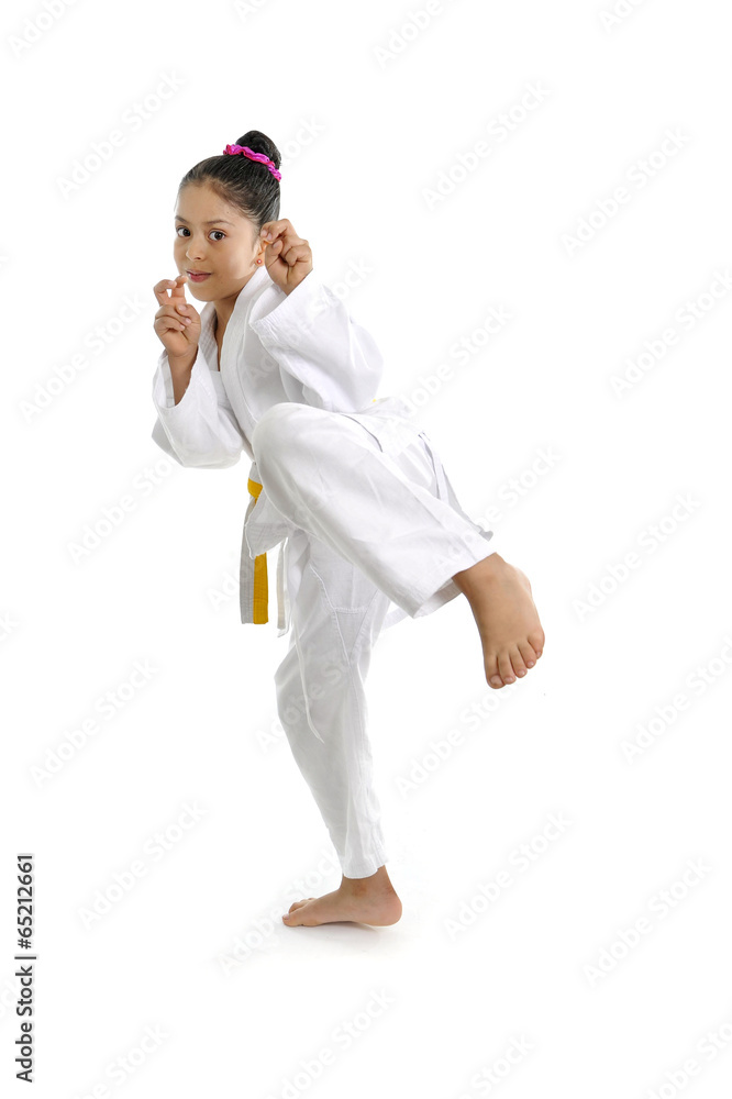 sweet latin little karate kid girl kick training attack