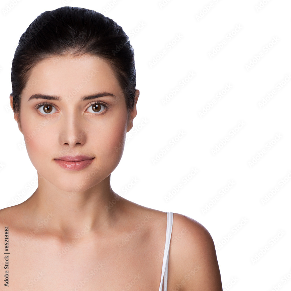 Beautiful face of young adult woman with clean fresh skin Beautiful face of young adult woman with clean fresh skin