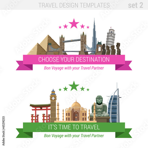 Tourism adventure vacation vector set. Travel design template.