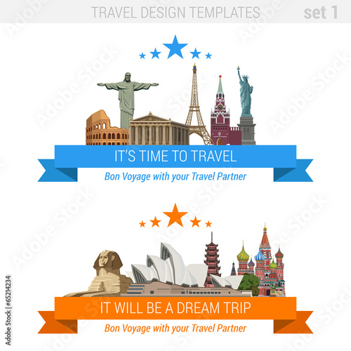 Tourism adventure vacation vector set. Travel design template.