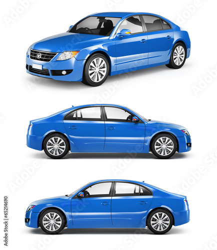 Three Blue Sedans in a Row