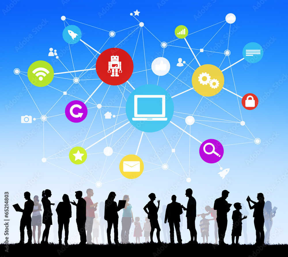 Silhouettes of Diverse People with Social Media Symbols Silhouettes of Diverse People with Social Media Symbols