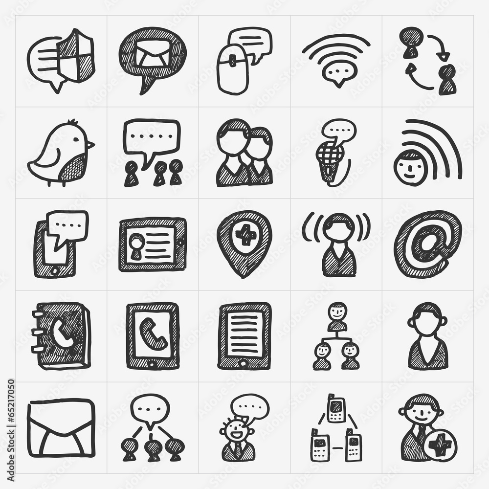 doodle communication icons set doodle communication icons set