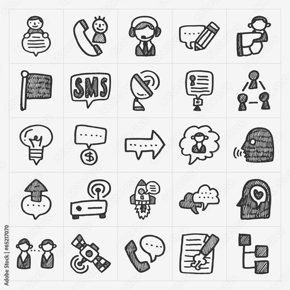 doodle communication icons set doodle communication icons set