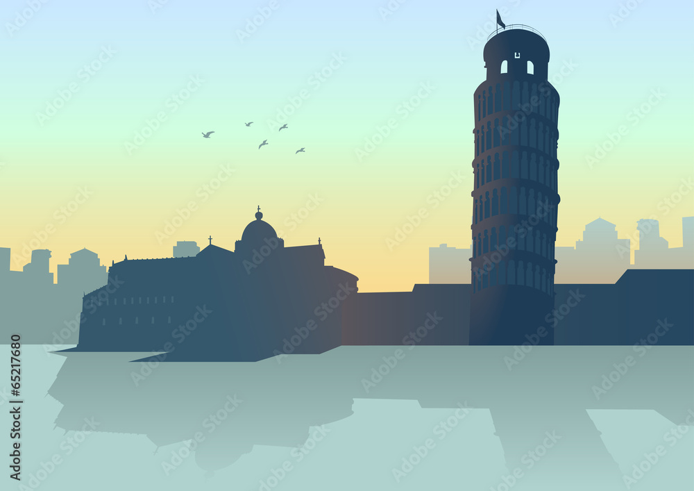 Fototapeta premium Illustration of Pisa (Italy) skyline with it's leaning tower