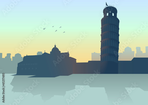 Illustration of Pisa (Italy) skyline with it's leaning tower