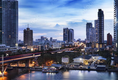 Urban City Skyline  Chao Phraya River  Bangkok  Thailand.