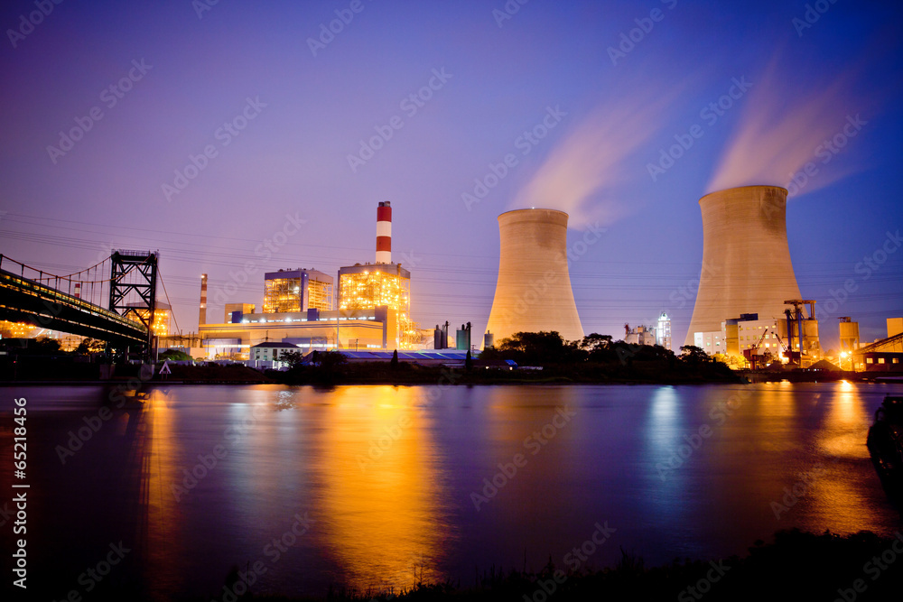 Night view of industrial plants