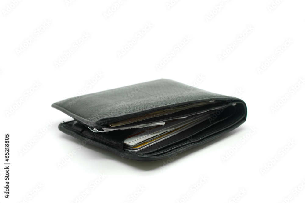 Black leather wallet on white background Black leather wallet on white background