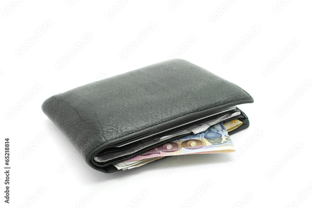 Black leather wallet on white background Black leather wallet on white background