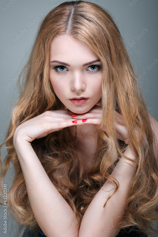 Fototapeta premium Beautiful girl, isolated on a light - grey, emotions, cosmetics