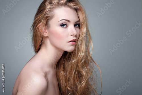 Beautiful girl, isolated on a light - grey, emotions, cosmetics