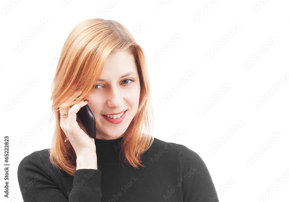 pretty girl talking on the phone isolated on white background pretty girl talking on the phone isolated on white background