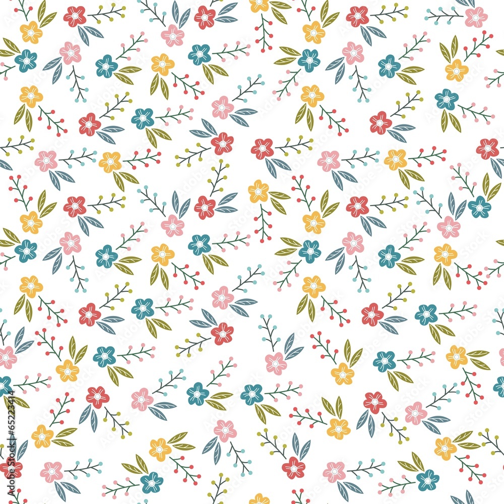 vintage colorful flowers seamless pattern