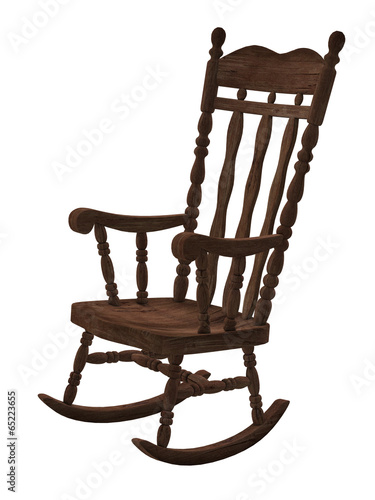 old wooden rocking chair on white background
