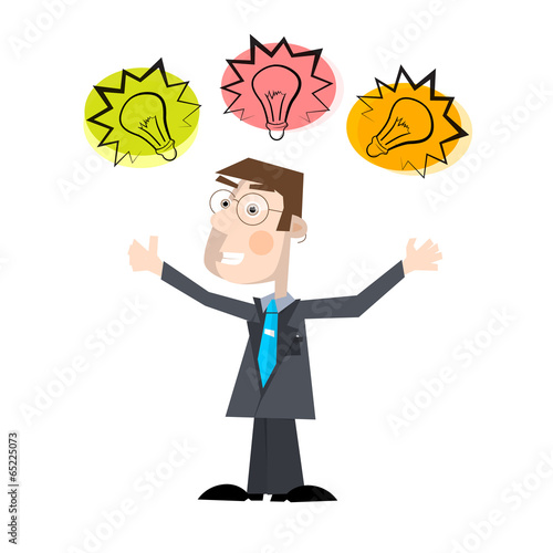 Business Man Vector Illustration with Bulbs