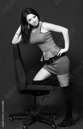 Sexy girl portrait in studio, black and white