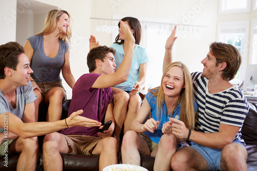 Friends Watching Sport Celebrating Goal