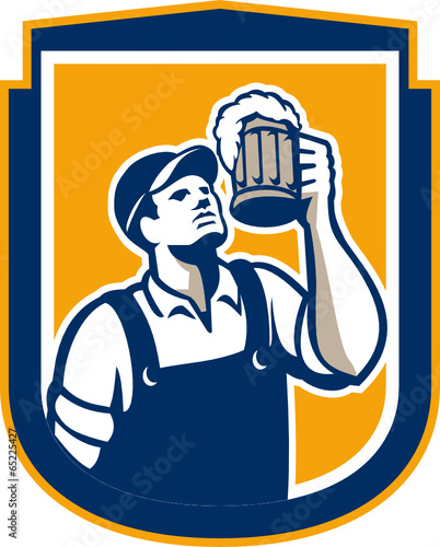 Bartender Toast Beer Mug Shield Retro