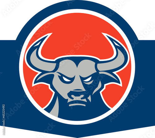 Angry Bull Head Circle Retro