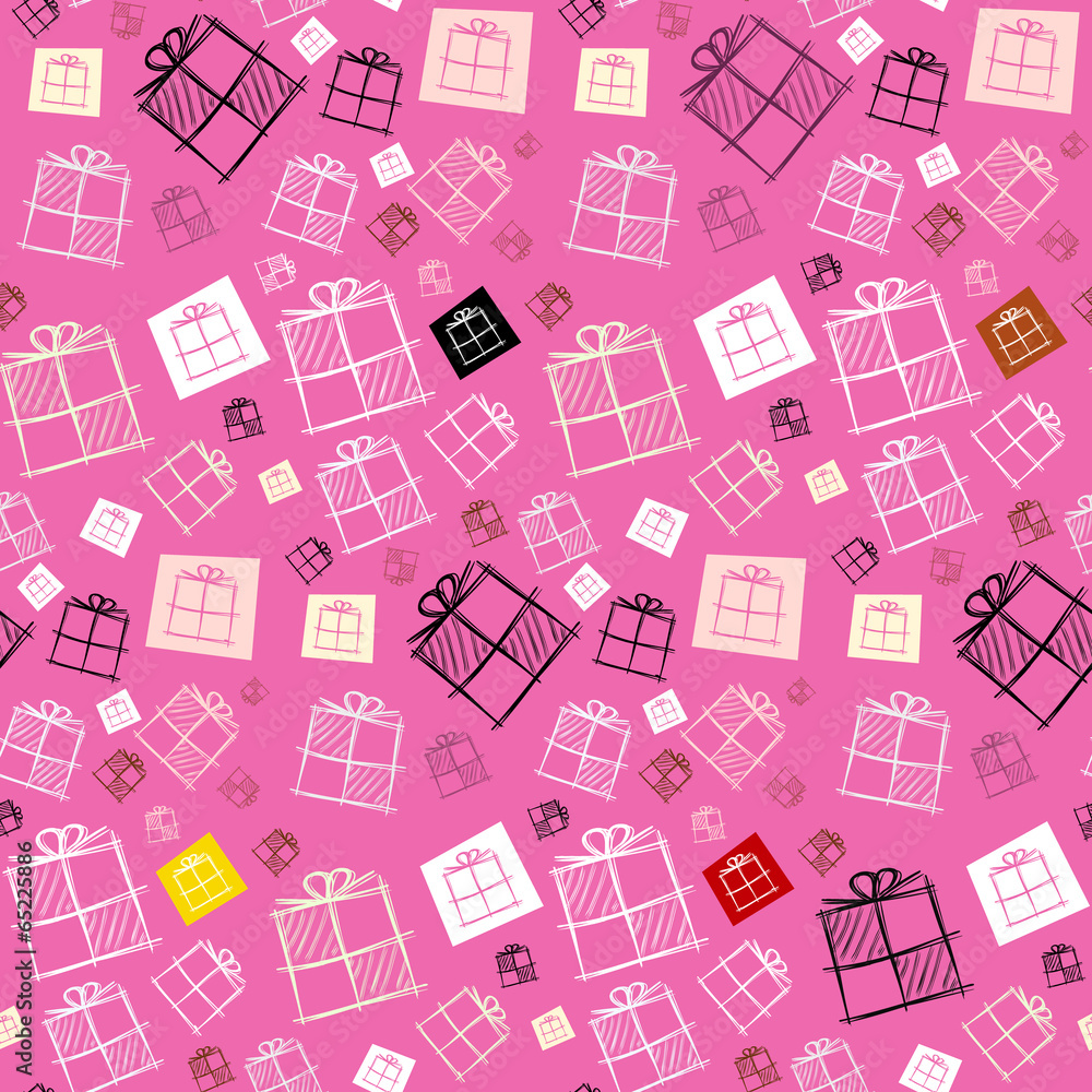 Vector Seamless Pattern - Paper Present Boxes on Pink Background Vector Seamless Pattern - Paper Present Boxes on Pink Background