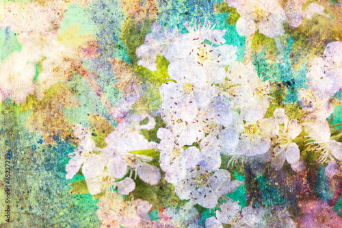 Spring white flowers and messy watercolor splashes