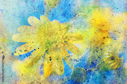 Sunny yellow flower and messy watercolor splatter