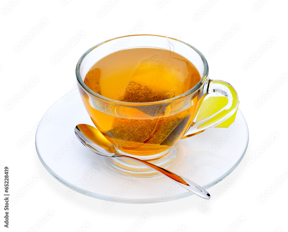 Cup of tea with tea bag, isolate on white Cup of tea with tea bag, isolate on white