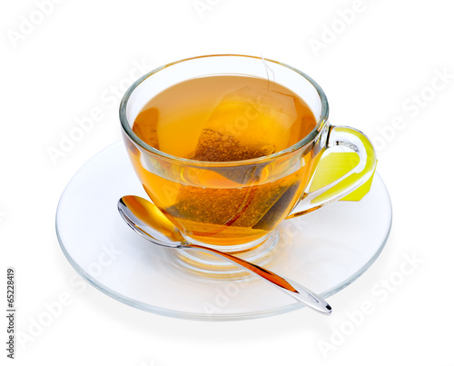 Cup of tea with tea bag, isolate on white