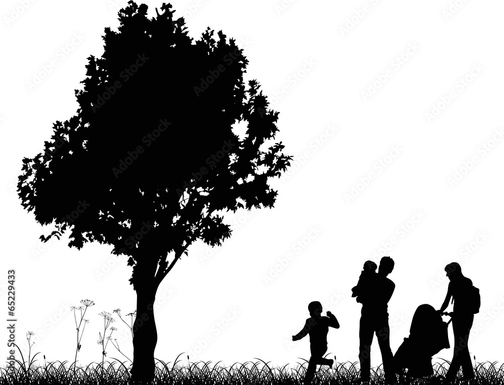 family and tree silhouettes isolated on white family and tree silhouettes isolated on white